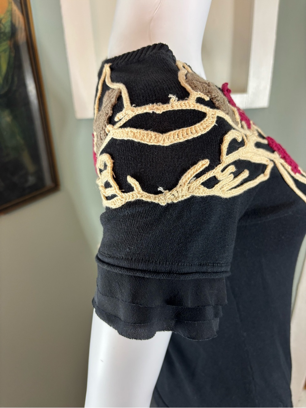 VTG Y2K Kenzo Silk Taffeta Sweater Black Mini Dress Floral Embroidered Appliqué - Picture 6 of 16